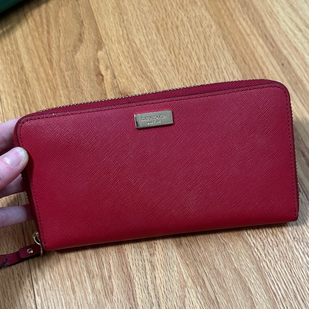 Kate Spade Saffiano Leather Zip Around Wallet in Burgundy/Red